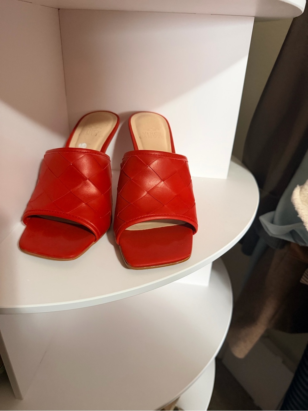 Vince Camuto Quilted Red Open-Toe Mule Heels - Picture 7 of 7
